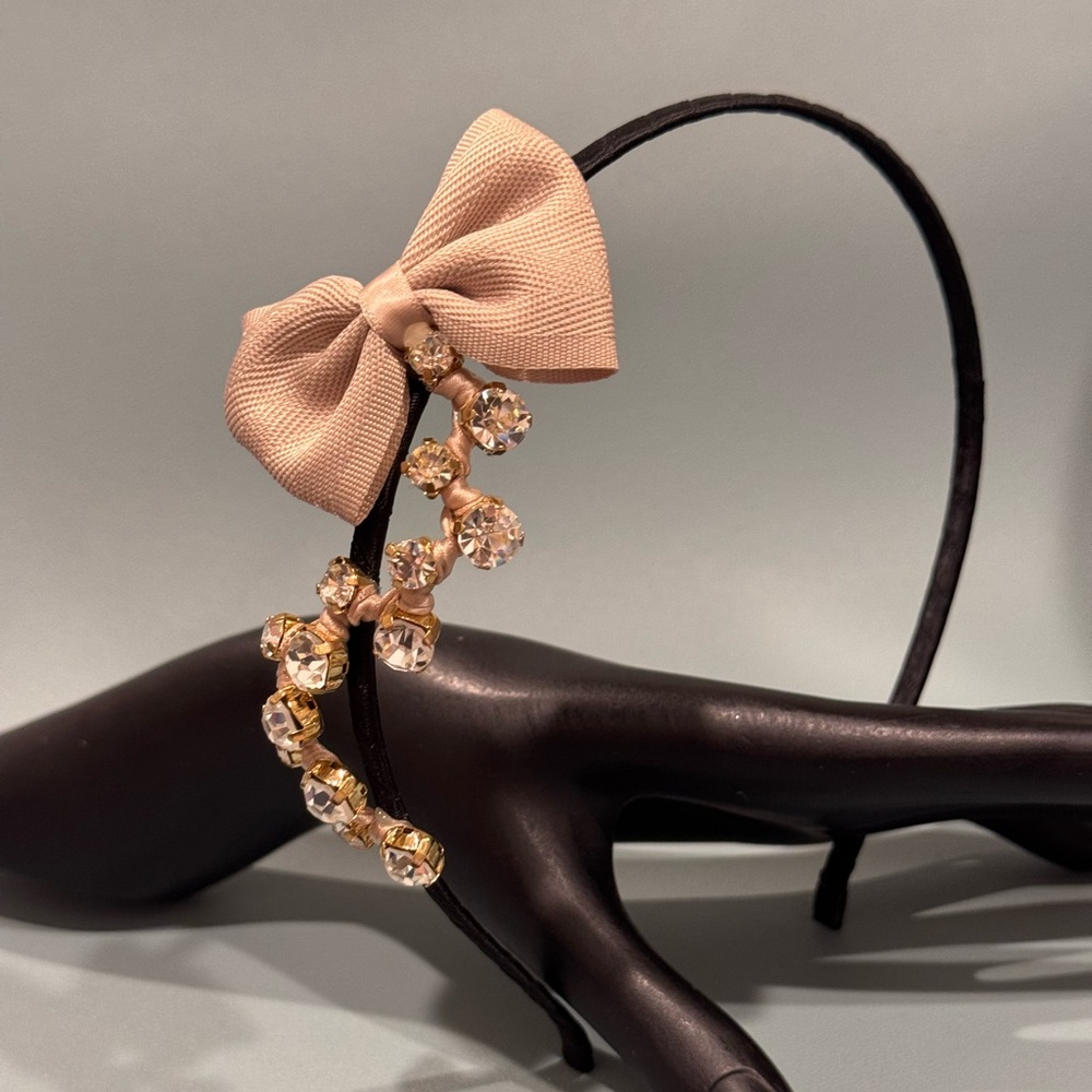 Cara New York Chic Tan Bow and Gold Crystal Headband
